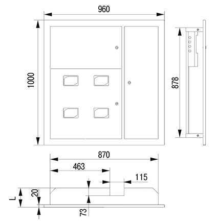 Габаритный размер щитка этажного типа ЩЭУ(Н)